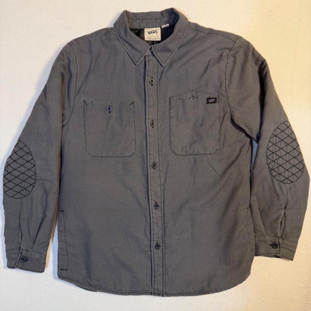 Vans Heritage Kids Grey Chevron Insulated Shirt Jacket Quilted Elbow Patch L